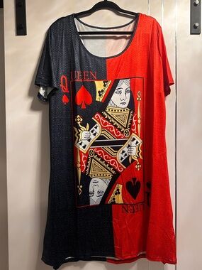 Plus Size 3X (fits 1-2X) Queen of Spades Red & Black Graphic Tunic Tshirt Dress